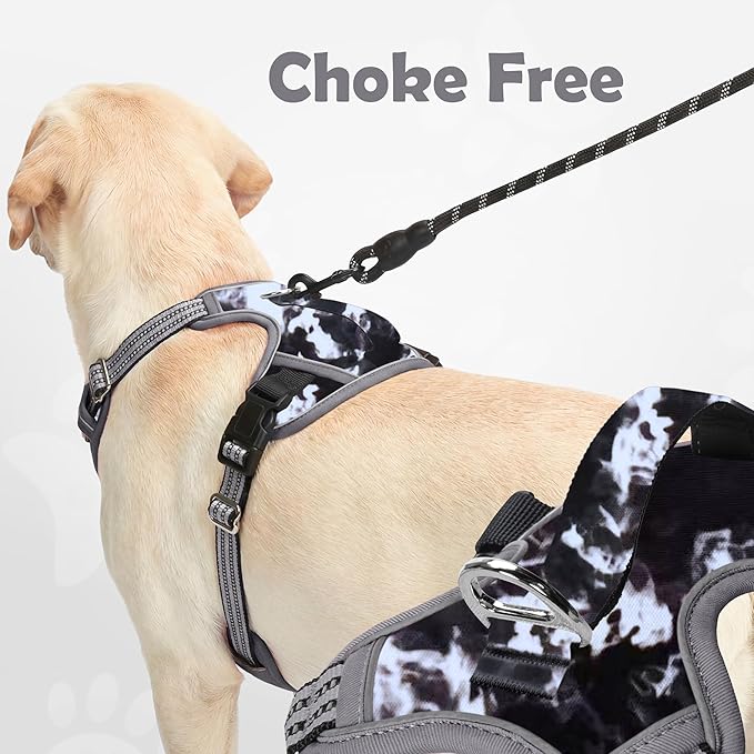 Funfox Dog Harness No Pull, Adjustable Pet Vest Harness, Super Soft Material with Vertical Handle Easy Control, Reflective Night Walking, 2 Leash Clips for XLarge Dogs, Misty Gray, XL