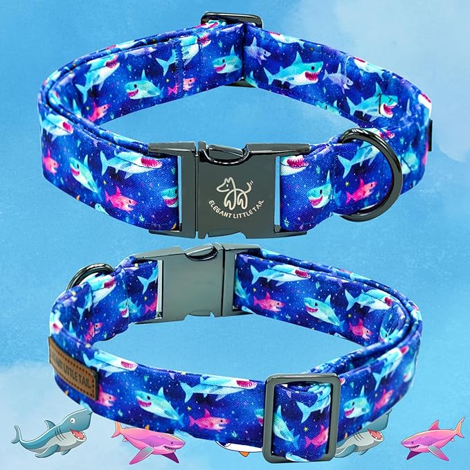 Elegant little tail Dog Collar- Cute Shark Dog Collar with Bow for Small Dogs,Male Adjustable Cotton Summer Pet Holiday Puppy Collar for Small Medium Large Dogs