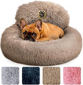 PetJett Calming Dog Beds for Small Dogs – 23" Donut Dog Beds, Anti-Slip & Washable Fluffy Plush Faux Fur Pet Bed, Anti-Anxiety Premium Comfort Round Puppy Bed, Fits Dogs up to 25 lbs – Beige