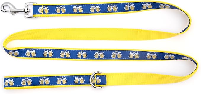 THE WORTHY DOG Stylish Cheers! Patterned Leash for Dogs, Solid Nickel Plated - Navy, Small