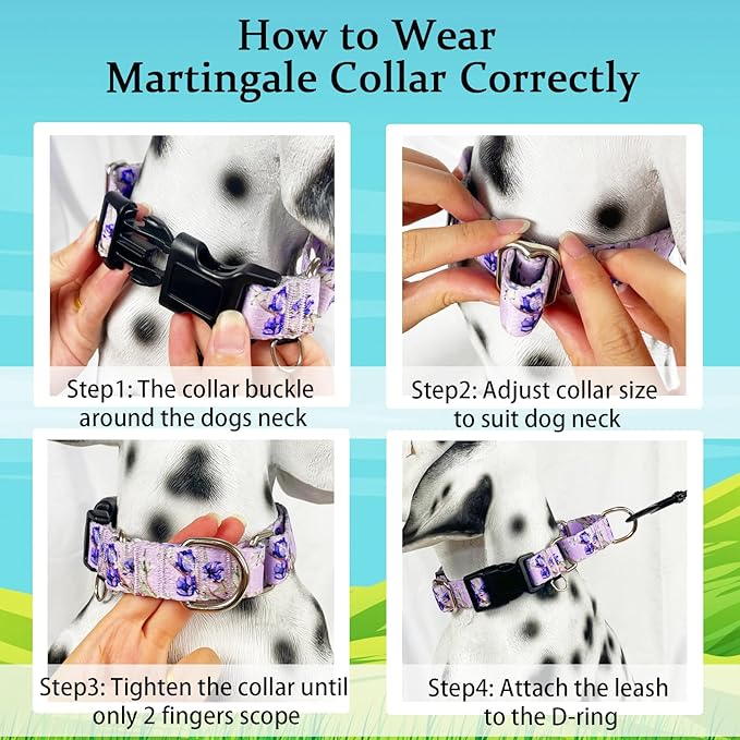 Martingale Collar for Dogs Floral Dog Collars for Small Medium Large Dogs with Buckle Adjustable Soft Nylon Dog Collar (Purple Lily, Large)