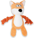 Dog Toy Squeaky Chewing Rope Stuffed Plush Animal with Crinkle Paper Interactive Soft Aggressive S-M-L Pets Gift Holiday Orange Fox