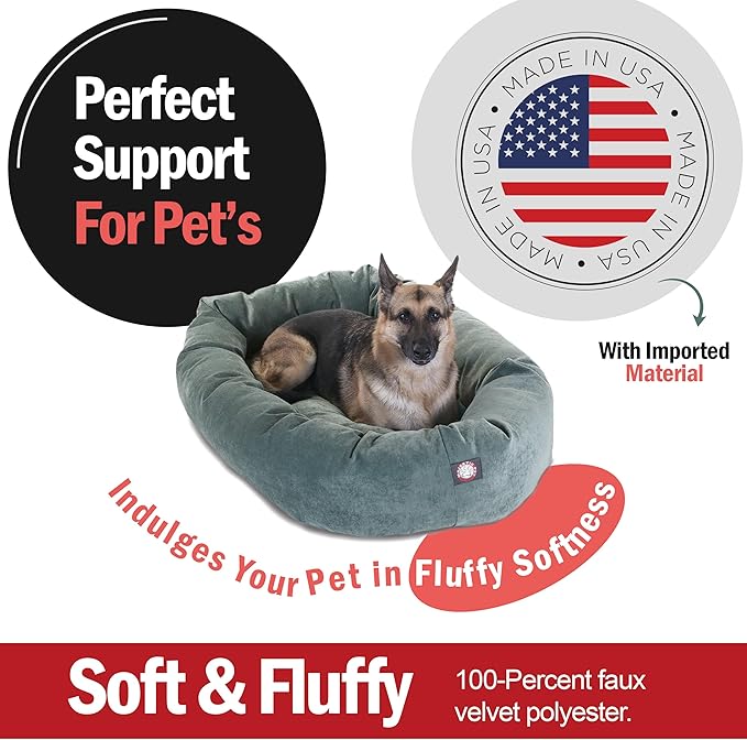 Majestic Pet 52 Inch Micro Velvet Calming Dog Bed Washable – Cozy Soft Round Dog Bed with Spine for Head Support - Fluffy Donut Puppy Mat 52x35x11 (inch) X- Large – Azure