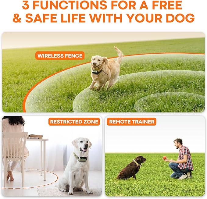 2025 Upgraded Wireless-Electric Fence System, Dog Training,Forbidden Zone, Dog Perimeter Collar Wireless Fence Covering Up to 5.6 Acre (2 Dogs)