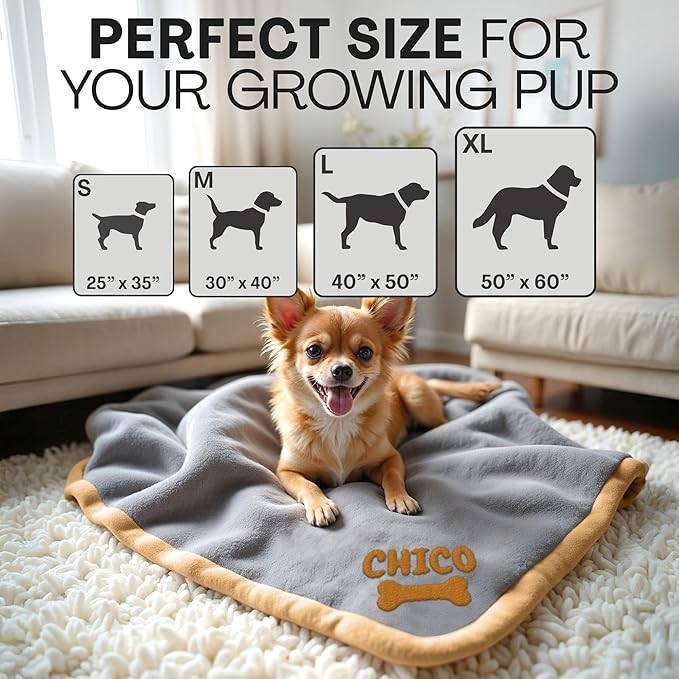 Personalized Puppy Blanket – Custom Embroidered Dog Blanket with Name & Birth Date – Soft New Puppy Gift – Keepsake for Dog Lovers, Pup Moms & New Pet Owners - Gray