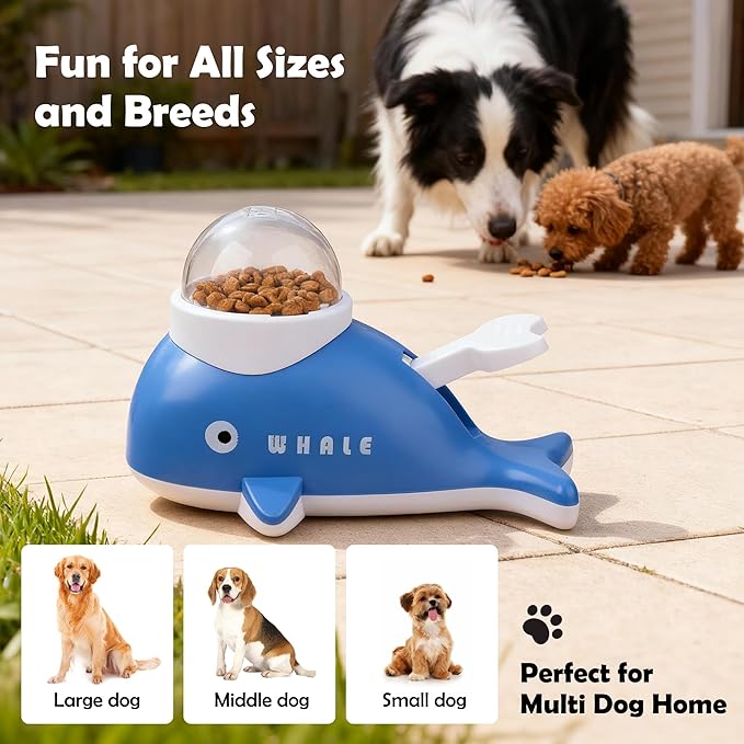Pawise Cat Puzzle Treat Dispenser,Whale-Shaped Interactive Treat Dispenser Toy for Dogs & Cats,Pet Food Puzzle Feeder,Slow Feeder for Healthy Eating,IQ Training Toy for Small Pet,Bonus Snack Ball Toy