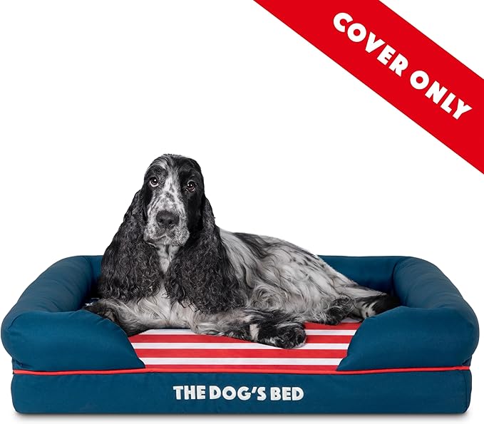 The Dog’s Bed Replacement Outer Cover, Oxford Fabric, Blue with Red Trim & USA Center Flag, Medium