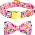 Elegant Little Tail XL Dog Collar, Spring Floral Bees Print Cotton Soft Durable Adjustable Collar with Handmade Bowtie for Large Dogs