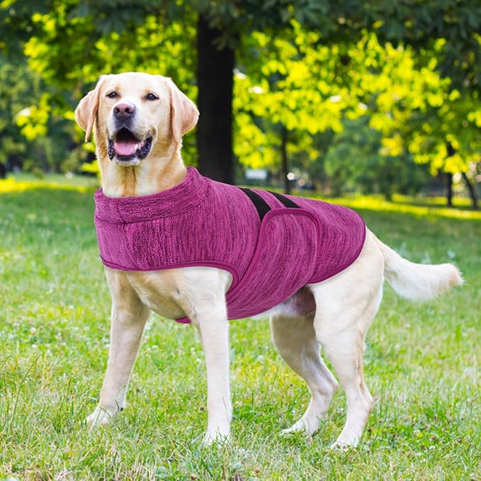 Queenmore Large Dog Sweaters, Soft Fleece Vest Pullover Dog Jacket with Leash Hole, Warm Winter Dogs Clothes Cold Weather Doggy Dachshund Sweater for Large Dogs Cats Boy or Girl (Cationic Berry, L)