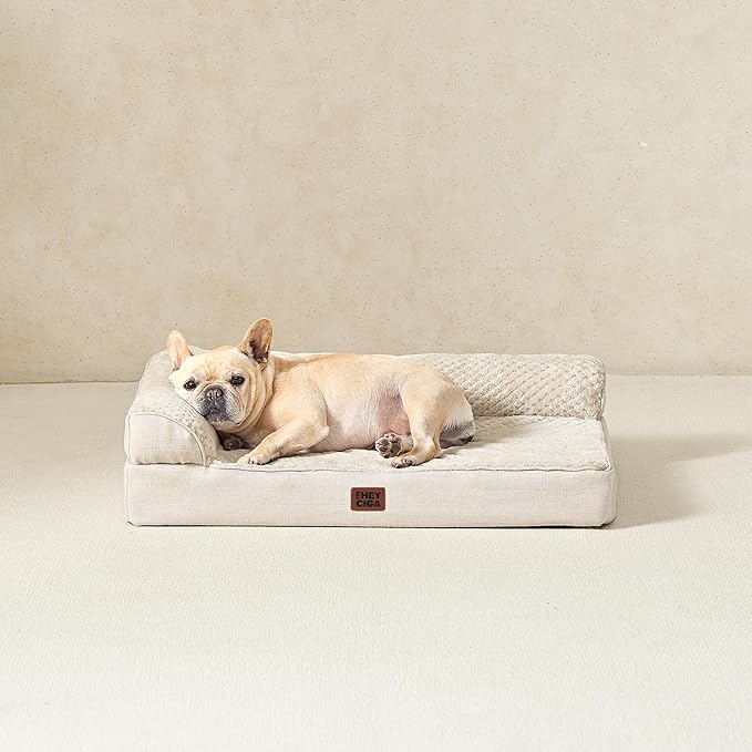 EHEYCIGA Orthopedic Dog Bed Medium Size Dogs, Memory Foam Dog Bed with Washable Removable Cover, Waterproof Pet Sofa Couch for Crate with Nonskid Bottom, 30x20x6 Beige