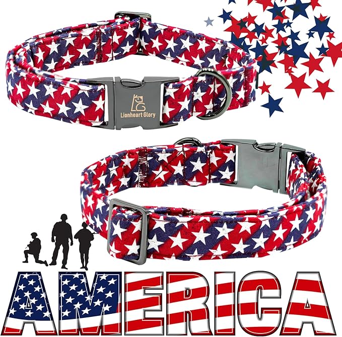 Lionheart glory American Flag Dog Collar 4 of July Dog Collars with Flower Independence Patriotic Dog Flower Collars Heavy Duty Adjustable Collar Flower for Medium Dogs Pet Gift