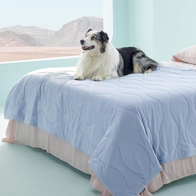 Bedsure Premium Cooling Dog Blankets for Bed - Q-MAX>0.5, Breathable Summer Washable Cold Pet Mat, Soft Durable Self Cooling Dog Mat for Hot Weather, Powder Blue, 60x80