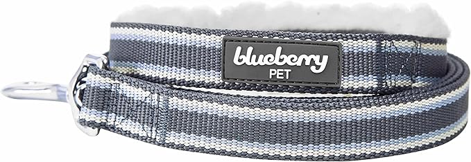 Blueberry Pet Multi-Colored Stripe Fleece Padded Dog Leash with Soft & Comfortable Handle, 4 ft x 1", Grey, Large, Leashes for Dogs