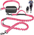 Hands Free Dog Leash with Waist Belt – No-Pull Bungee, Dual Padded Handles & Zipper Pouch for Running, Walking & Training – Adjustable Waist Leash for Large & Medium Dogs (Pink)