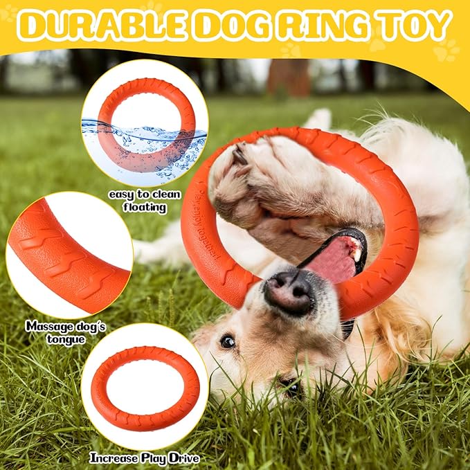 Jenaai 4 Pack Dog Ring Toy Dog Training Chew Toy for Outdoor Aggressive Durable Pet Chewers Fetch Floating Toys Flying Disc Puppy Ring for Large Medium Puppy Training and Teeth Cleaning(11.81 Inch)