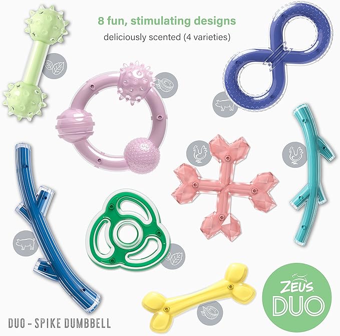 ZEUS Duo Spike Dumbbell Strong Dog Chew Toy for Active Chewers, Long Lasting Mint Scent