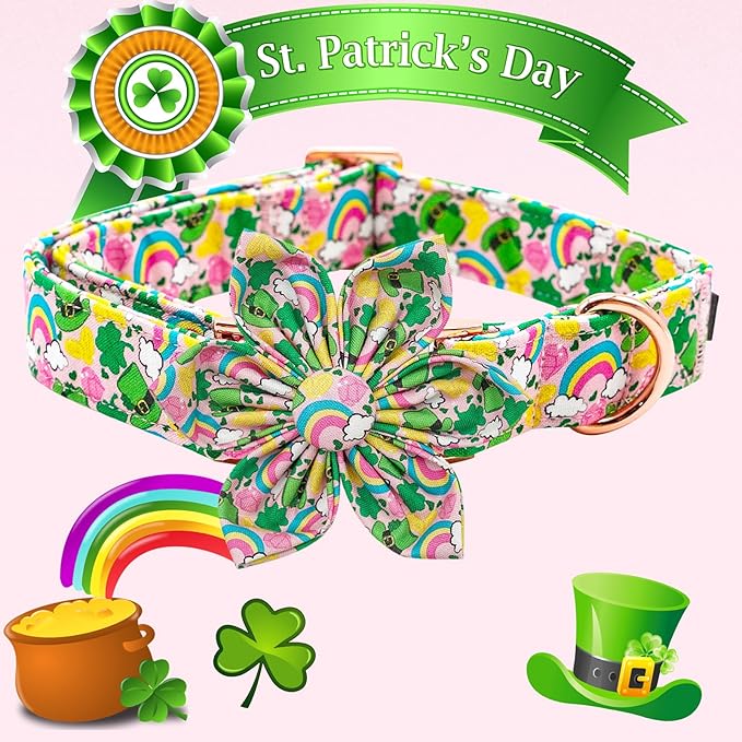 Elegant little tail St. Patrick's Dog Collar, Green Clover Dog Collars Cute Pet Gift Cute Puppy Flower Adjustable Pet Collars for X-Small Dogs