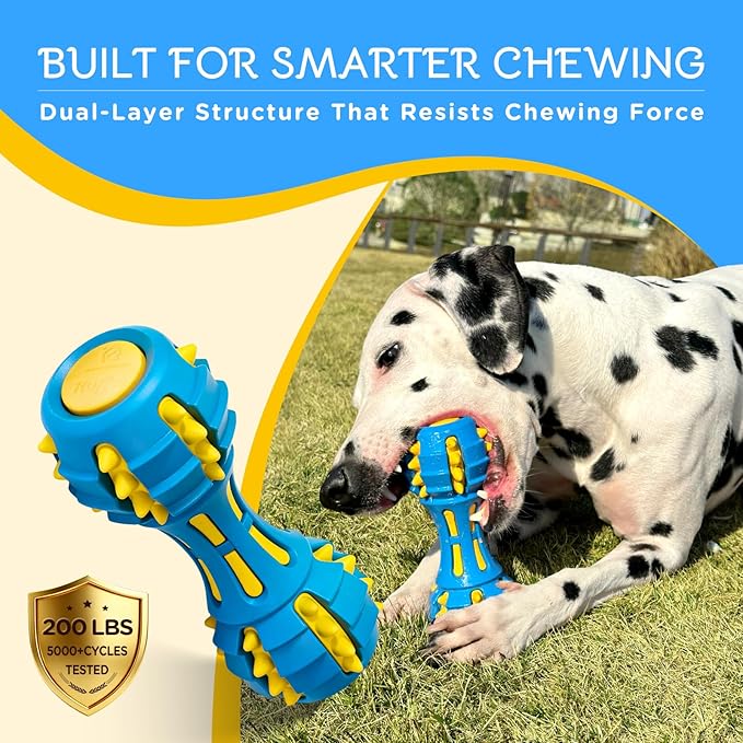 Ruffoo GnawBell Dog Squeaky Chew Toy for Heavy Chewers, Durable Dual-Layer Design, Interactive Natural Rubber Dog Toy for Medium & Large Breeds