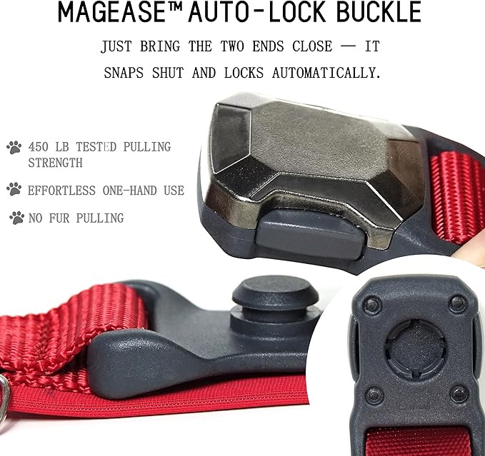 Upgraded Airtag Dog Collar, Adjustable Dog Collar with 450LB Escape-Proof Magnetic Buckle, Soft Anti-Wrinkle, Bite & Stain-Resistant Leather (Crimson Blaze, XL)