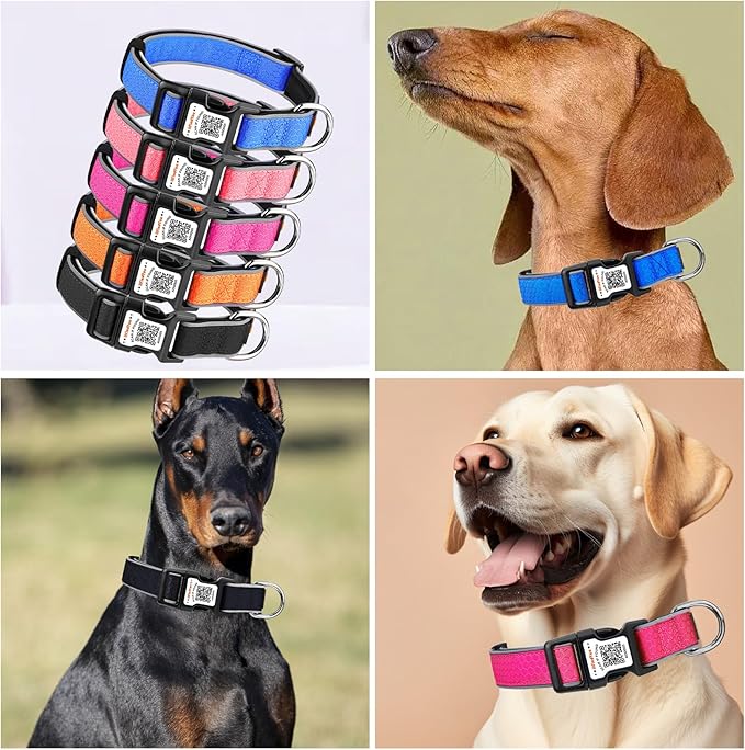 Reflective Dog Collar with QR Code Tag, Personalized Dog Collar, Safety Night Visibility, Anti-Loss Function (Black-02, Large)