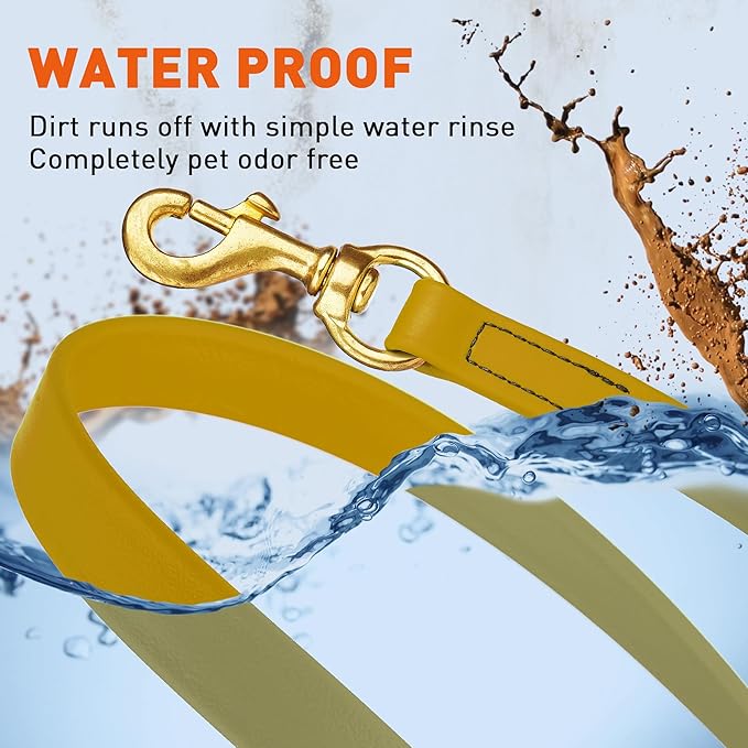 Viper Biothane K9 Working Dog Leash Waterproof Lead for Tracking Training Schutzhund Odor-Proof Long Line with Solid Brass Snap for Puppy Medium and Large Dogs, 20ft Treasure Gold