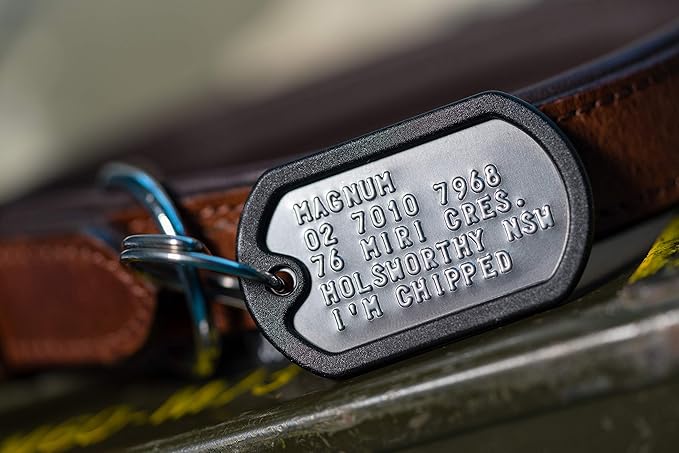 Dog Tags for Dogs, Custom Dog Collar ID Tag Personalized for Pets - Super Tough, Quiet Embossed Military Style Stainless Steel Dog Name tag (Black)