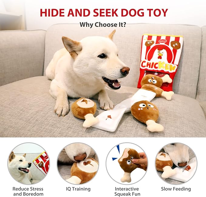 Gigwi Interactive Squeaky Dog Toys, Hide and Seek Dog Toys for Boredom and Stimulating, Funny Crinkle Dog Toy Set Bucket, 2-in-1 Dog Puzzle Toys for All Breeds of Dogs IQ Training