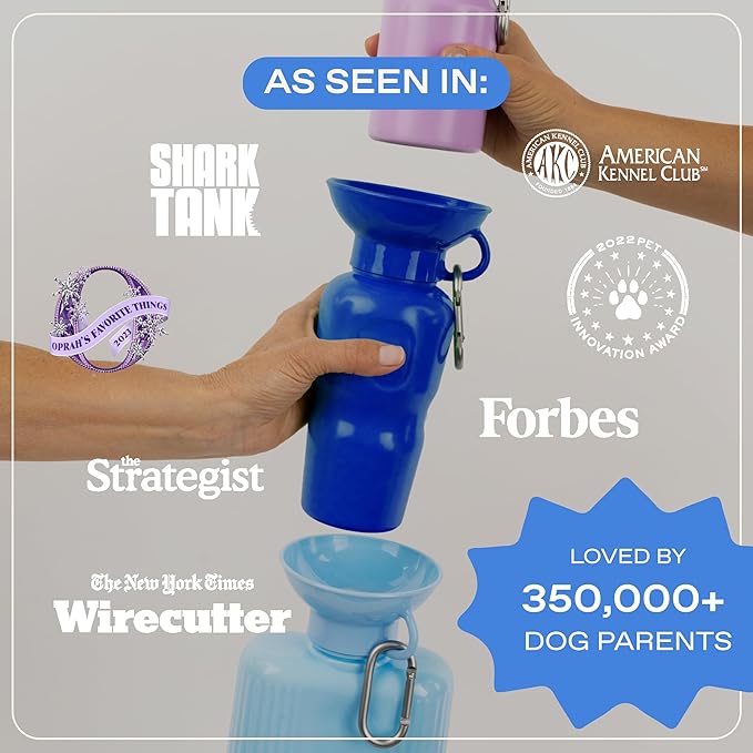 Springer Dog Water Bottle | Portable Travel Water Bottle Dispenser For Dogs - As Seen on Shark Tank | Patented, Leak-Proof Bottles Fill Bowl With Water - Ideal for Walking | BPA-Free 22oz Indigo