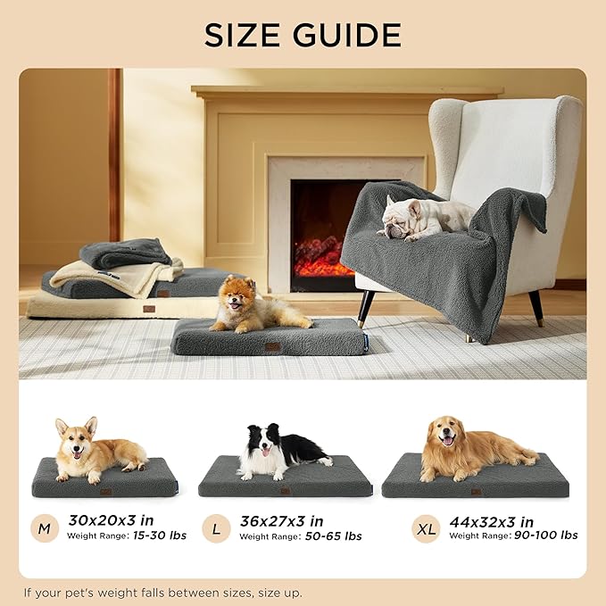 Bedsure Self Warming Dog Beds Large Sized Dog - Comfy Puppy Beds with Removable Washable Cover, Orthopedic Egg Crate Foam Pet Mat, Suitable for Pet Up to 65 lbs (Non Electric)
