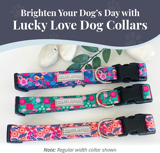 Lucky Love Dog Wide Dog Collar - Adjustable, Durable, Soft Webbing, & Comfortable 1.5 inch Wide Collar with Strong Buckle for Dogs Male and Female with Strong Buckle - Rosie, X-Large