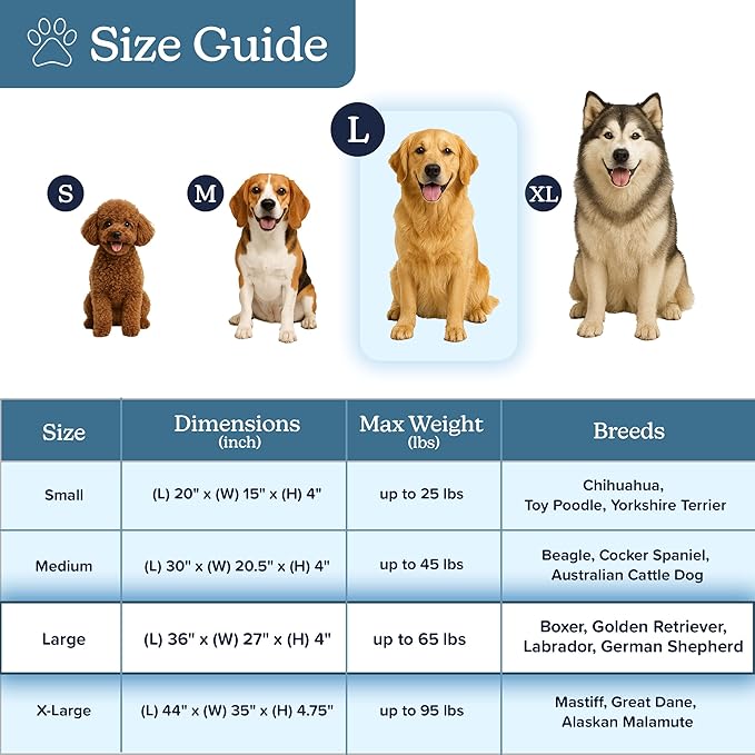 Orthopedic Dog Bed - 2-Layer 36x27-Inch Memory Foam Pet Mattress with Machine-Washable Sherpa Cover for Large Dogs up to 65lbs by PETMAKER (Gray)