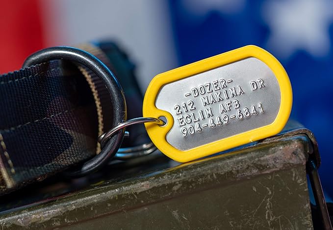 Dog Tags for Dogs, Custom Dog Collar ID Tag Personalized for Pets - Super Tough, Quiet Embossed Military Style Stainless Steel Dog Name tag (Yellow)