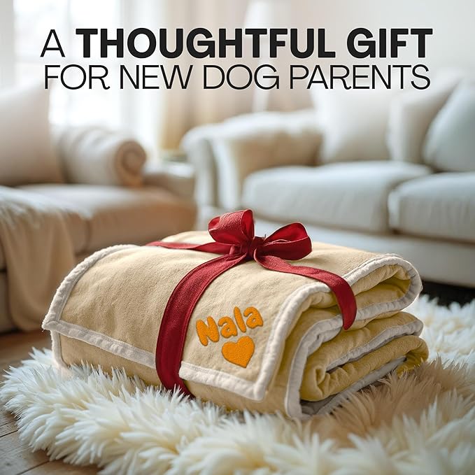 Personalized Puppy Blanket – Custom Embroidered Dog Blanket with Name & Birth Date – Soft New Puppy Gift – Keepsake for Dog Lovers, Pup Moms & New Pet Owners - Cream