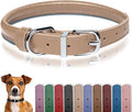 OOPSDOGGY Rolled Leather Dog Collar Reflective Roll Collars for Small Medium Large Dogs Puppy (Beige, XXS, 7''- 9'')