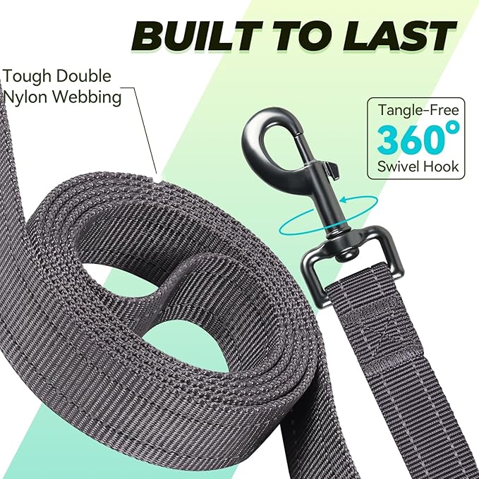VIVAGLORY Twingrip Dog Leash, Double Handle Dog Leash for Training & Walking with Traffic Handle & 2 Loop, Traffic Control Reflective Heavy Duty for Puppy Pet, 5ft x 1in, Grey