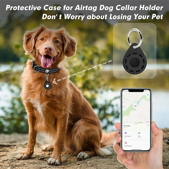 azuza Reflective Dog Collar with Airtag Holder, Soft Neoprene Padded Pet Collar with ID Tag Ring, Adjustable for Puppy and Small Dogs,Black,XS