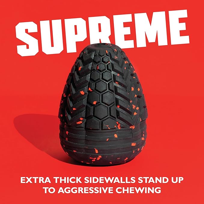 Chew King Supreme Durable Rubber Dog Toy for Aggressive Chewers, Treat-Dispensing Heavy-Duty Chew Toy with Safety Air Vent, Interactive Dog Toy for Training & Enrichment, Medium 3.2" x 2.5"
