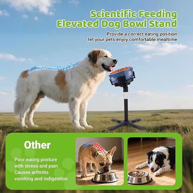 Elevated Dog Bowls for Large and Extra Large Dogs,Adjustable Width Dog Bowl Stand for 5.5-9.5" Wide Bowls,Food and Water Feeder,Single Holder with Tilted Height Adjust 12.4''-18.9'' (2 Pack)