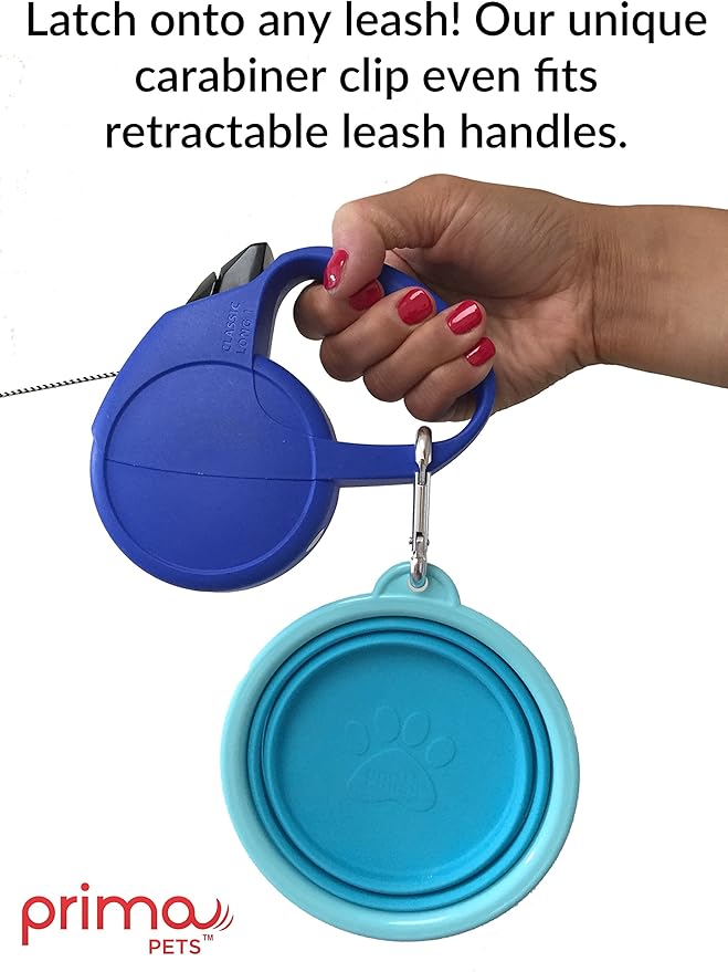 Prima Pet Collapsible Silicone Water Travel Bowl with Clip for Dog and Cat, Portable and Durable Pop-up Feeder for Convenient On-The-go Feeding - Size: Small (1.5 Cups) Grey -2 Pack