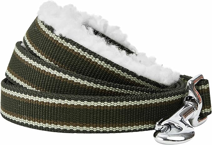 Blueberry Pet Multi-Colored Stripe Fleece Padded Dog Leash with Soft & Comfortable Handle, 4 ft x 1", Olive Green, Large, Leashes for Dogs