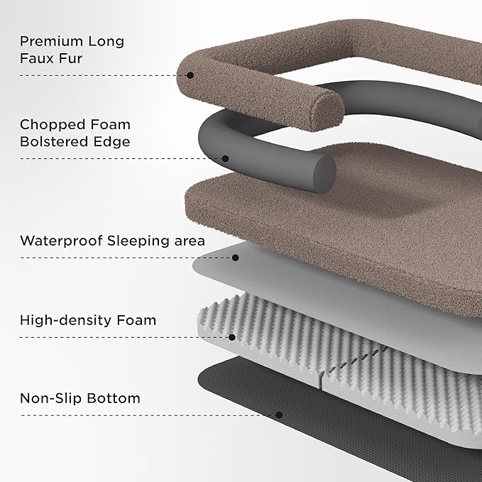 Bedsure Foldable Human Dog Bed - 2 in 1 Flexible Giant Human Dog Bed for Adult People with Supportive Bolster Egg Foam, Waterproof Liner, Calming Fluffy Faux Fur Orthopedic Big Bean Bed, Camel