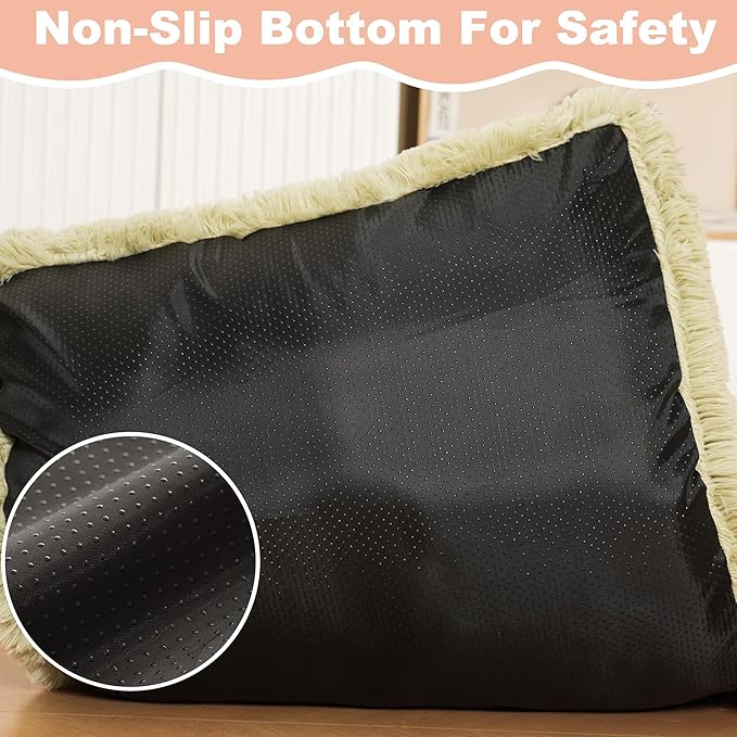 Bedfolks Waterproof Crate Bed, Plush Pad With Removable Cover, Faux Fur for Medium Dogs, Fluffy Washable Kennel 29"x21", Sage Green