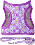 Moonpet Step in Dog Harness Leash Set- All Weather Reflective No-Pull Floral Pattern Padded Mesh Vest Harness for Cats Puppy Extra-Small Small Medium Large Dogs - Purple Flower - XL