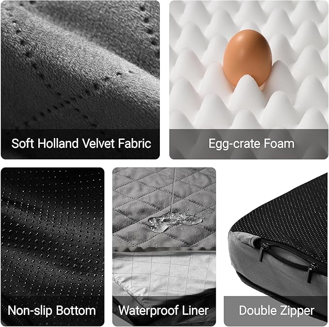 Dog Bed for Small and Medium Size Dogs - Orthopedic Egg Crate Foam Pet Bed with Waterproof & Machine Washable & Non-Slip Bottom, Ideal for Crate and Indoor Use, 30x20 Inch, up to 30 lbs, Dark Grey