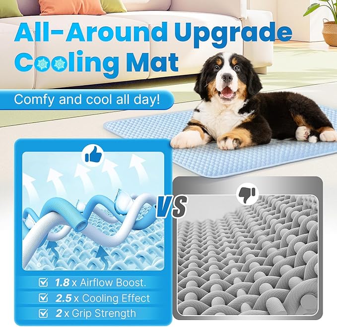 Mora Pets Dog Cooling Mat Breathable Cooling Pad for Dog Cats Washable Pet Cooling Mat for Indoor Outdoor Pets with Non-Slip Bottom 36 x 27 inch Light Blue Medium