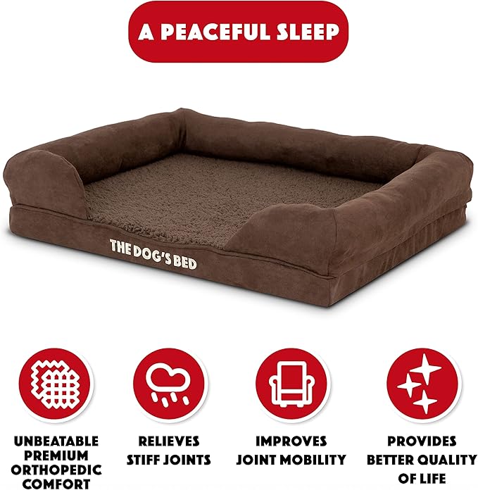 The Dog’s Bed Orthopedic Memory Foam Dog Bed with Bolsters,Plush Fabric, Brown Plush, Small