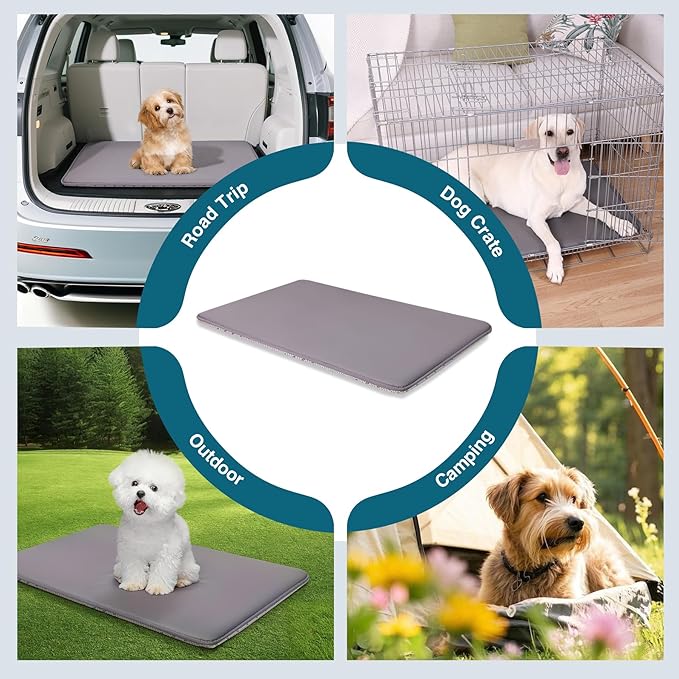 Dog Crate Pad Mat, Waterproof Kennel Cage Mat, Cooling Pet Bed for Small Dogs, Outdoor Pet Bed with High Resilience Foam,Wipe Clean & Easy Rinse, Anti Slip 24 inch Graphite Grey