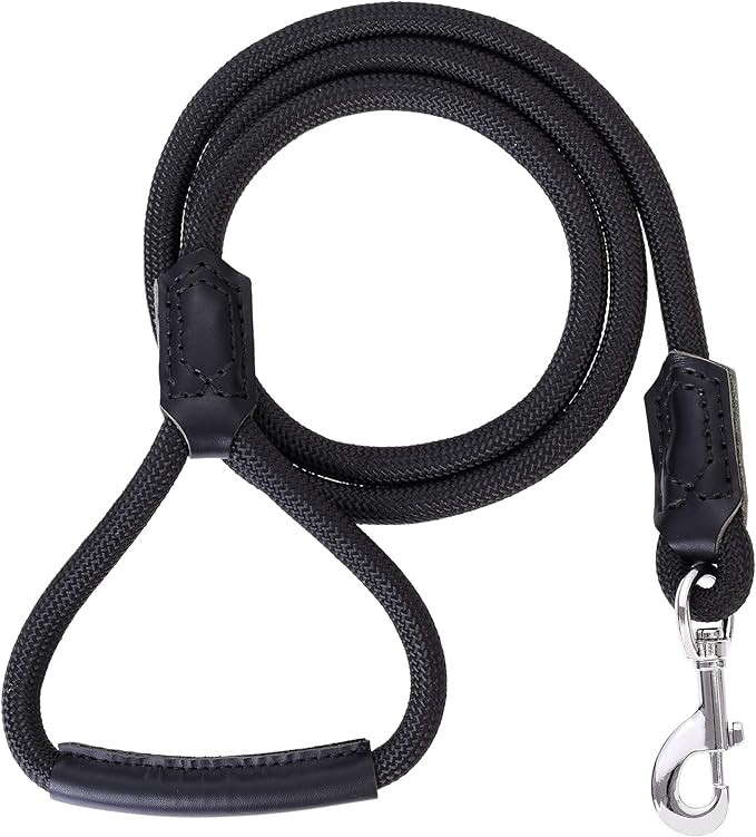 Mile High Life | Premium Leather Dog Leash | Strong Rope Leash | Leather Handle | Zinc Alloy Strong Clasp | Small Medium Large Dogs | 4/5/6 Feet(Black, 72 Inch (Pack of 1))