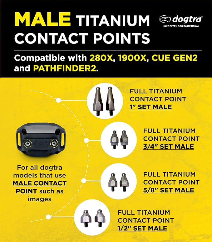 Dogtra Full Titanium Contact Points 1" Set of 2 – Male – Compatible with X-Series (280X, 1900X, ARC-X), 200iQ, GPS Fence, PATHFINDER2, Smart NoBark – Hypoallergenic, Lightweight, for Sensitive Skin