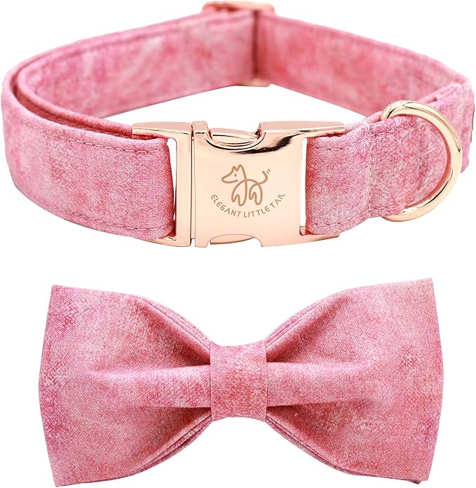 Elegant little tail Pink Colorful Dog Collar, Comfortable Dog Collar with Bow Adjustable Soft Bow tie Dog Collars for Medium Dogs